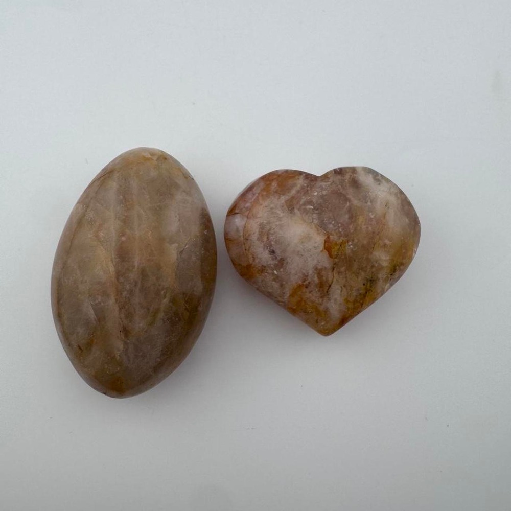 Golden Healer palm stone and heart crystals